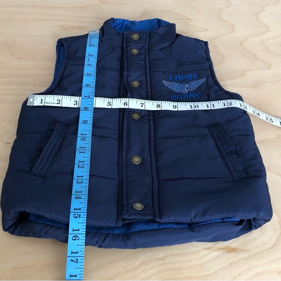 Lucky Brand Puffer Vest Navy Blue Snap Button Pockets Embroidery Kids 2T. - Picture 9 of 9
